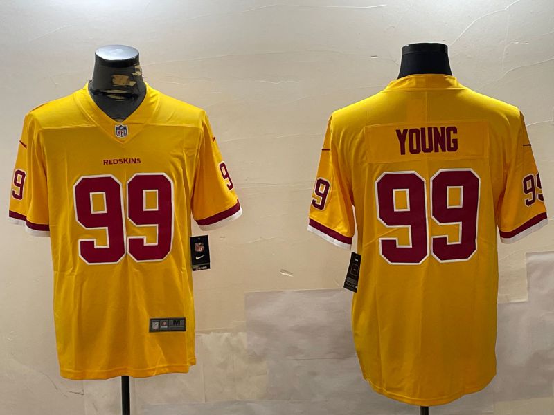 Men Washington Redskins #99 Young Yellow Second generation 2024 Nike Limited NFL Jersey style 1